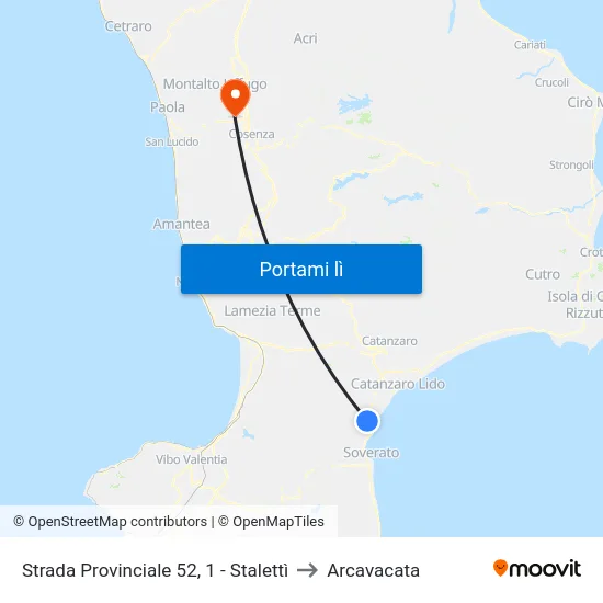 Strada Provinciale 52, 1 - Stalettì to Arcavacata map