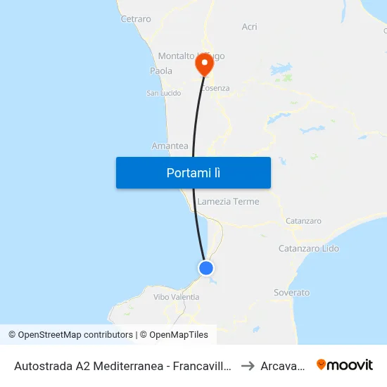 Autostrada A2 Mediterranea - Francavilla Angitola to Arcavacata map