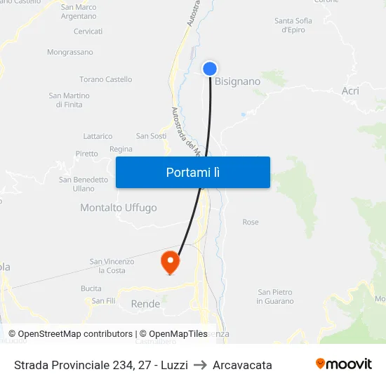 Strada Provinciale 234, 27 - Luzzi to Arcavacata map