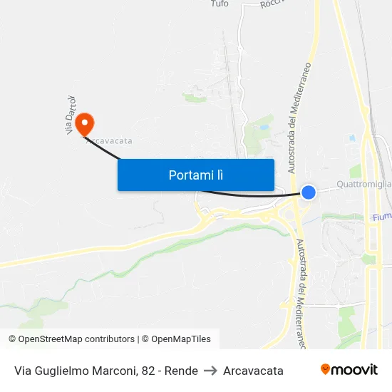 Via Guglielmo Marconi, 82 - Rende to Arcavacata map