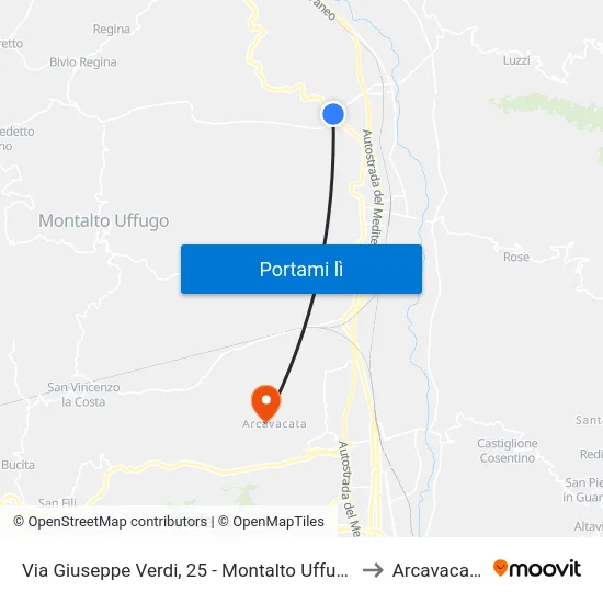 Via Giuseppe Verdi, 25 - Montalto Uffugo to Arcavacata map