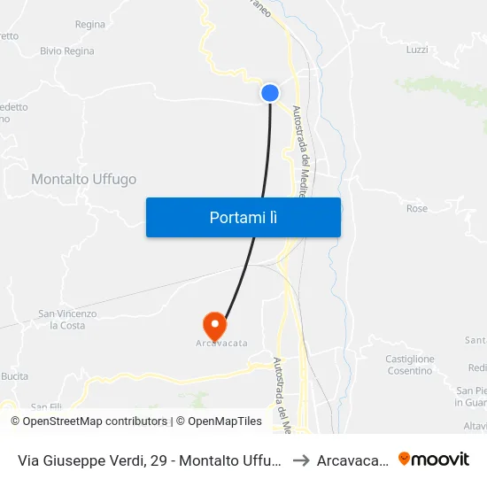 Via Giuseppe Verdi, 29 - Montalto Uffugo to Arcavacata map