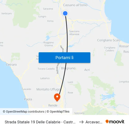 Strada Statale 19 Delle Calabrie - Castrovillari to Arcavacata map