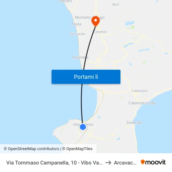 Via Tommaso Campanella, 10 - Vibo Valentia to Arcavacata map