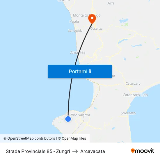Strada Provinciale 85 - Zungri to Arcavacata map
