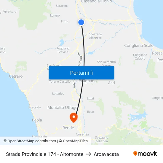 Strada Provinciale 174 - Altomonte to Arcavacata map