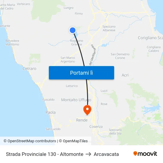 Strada Provinciale 130 - Altomonte to Arcavacata map