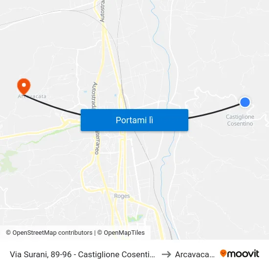 Via Surani, 89-96 - Castiglione Cosentino to Arcavacata map