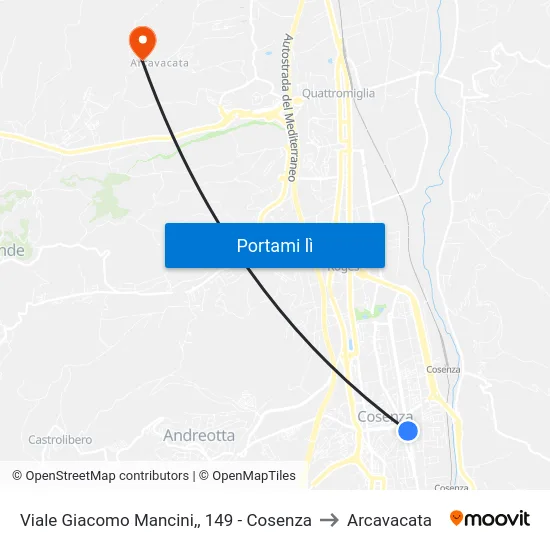 Viale Giacomo Mancini,, 149 - Cosenza to Arcavacata map