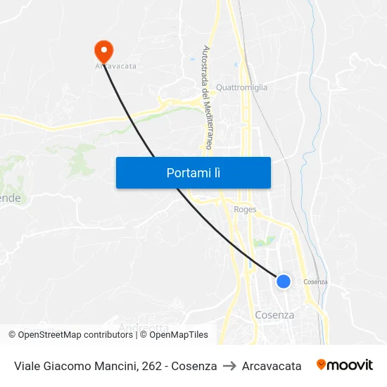 Viale Giacomo Mancini, 262 - Cosenza to Arcavacata map