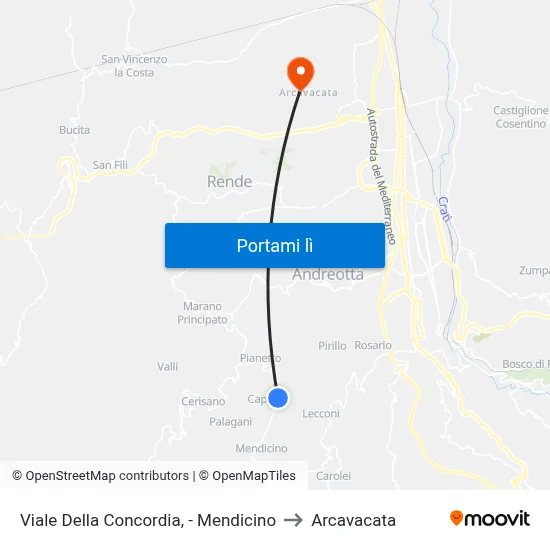 Viale Della Concordia, - Mendicino to Arcavacata map