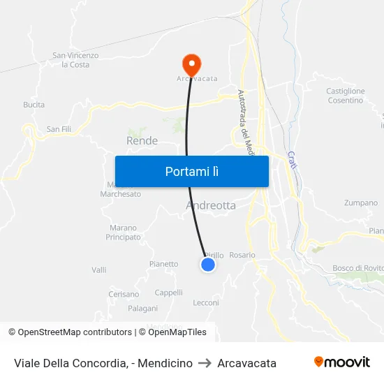 Viale Della Concordia, - Mendicino to Arcavacata map
