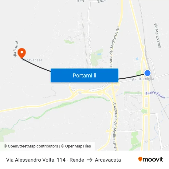 Via Alessandro Volta, 114 - Rende to Arcavacata map