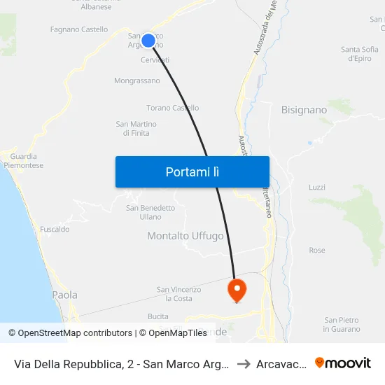 Via Della Repubblica, 2 - San Marco Argentano to Arcavacata map