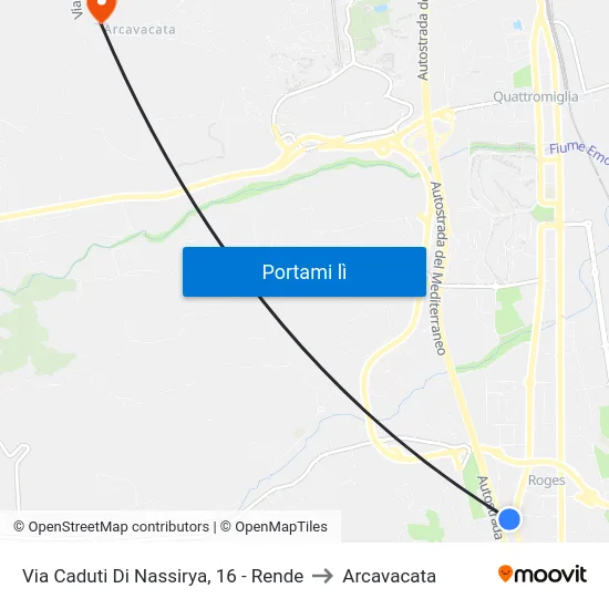 Via Caduti Di Nassirya, 16 - Rende to Arcavacata map