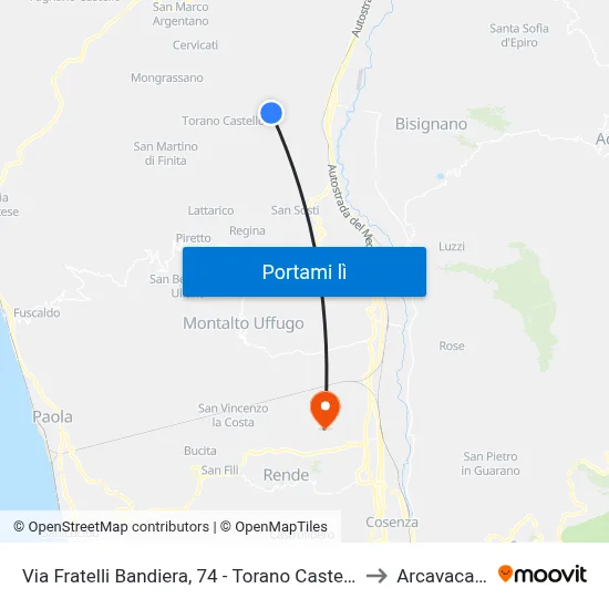 Via Fratelli Bandiera, 74 - Torano Castello to Arcavacata map