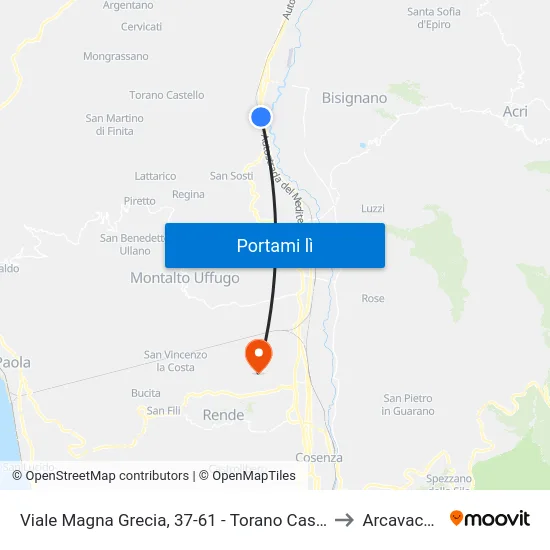 Viale Magna Grecia, 37-61 - Torano Castello to Arcavacata map