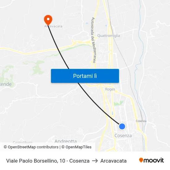 Viale Paolo Borsellino, 10 - Cosenza to Arcavacata map