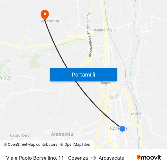 Viale Paolo Borsellino, 11 - Cosenza to Arcavacata map