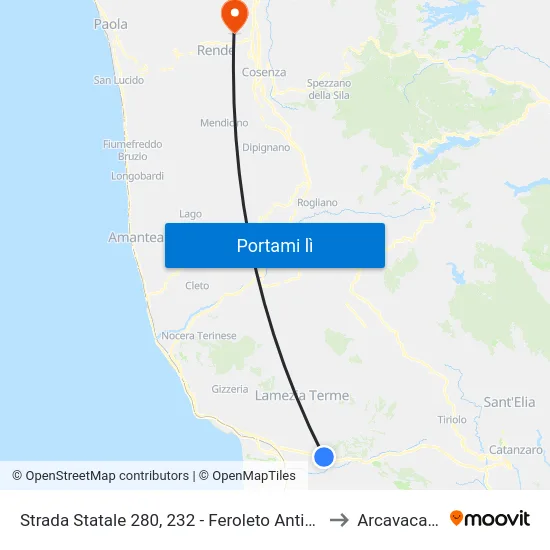 Strada Statale 280, 232 - Feroleto Antico to Arcavacata map