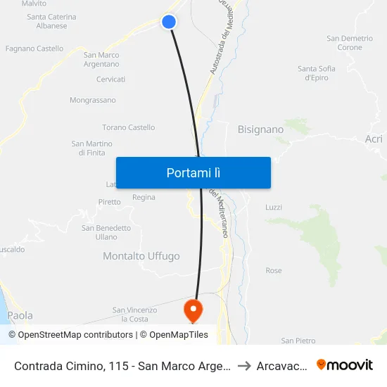Contrada Cimino, 115 - San Marco Argentano to Arcavacata map
