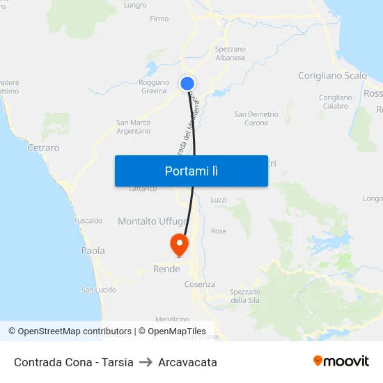 Contrada Cona - Tarsia to Arcavacata map