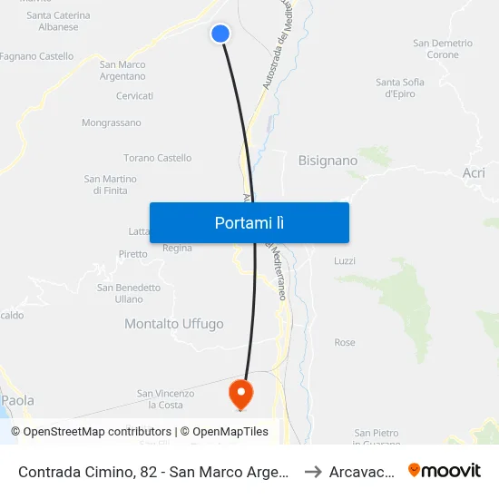 Contrada Cimino, 82 - San Marco Argentano to Arcavacata map