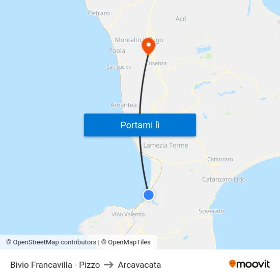 Bivio Francavilla - Pizzo to Arcavacata map