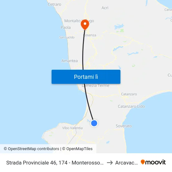 Strada Provinciale 46, 174 - Monterosso Calabro to Arcavacata map