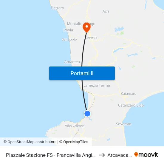 Piazzale Stazione FS - Francavilla Angitola to Arcavacata map