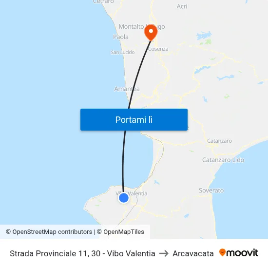 Strada Provinciale 11, 30 - Vibo Valentia to Arcavacata map