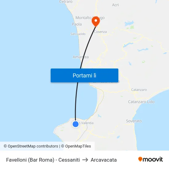 Favelloni (Bar Roma)  - Cessaniti to Arcavacata map