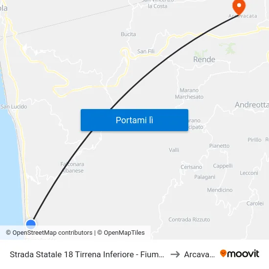 Strada Statale 18 Tirrena Inferiore - Fiumefreddo Bruzio to Arcavacata map