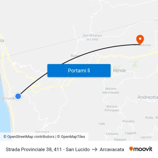 Strada Provinciale 38, 411 - San Lucido to Arcavacata map