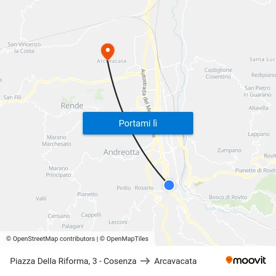 Piazza Della Riforma, 3 - Cosenza to Arcavacata map