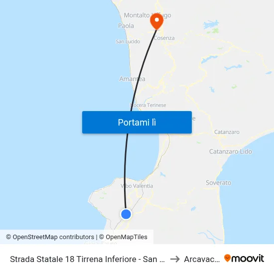 Strada Statale 18 Tirrena Inferiore - San Calogero to Arcavacata map