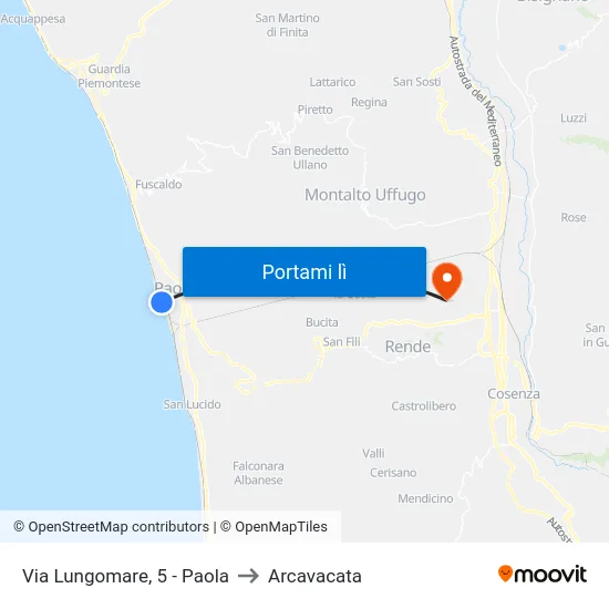 Via Lungomare, 5 - Paola to Arcavacata map