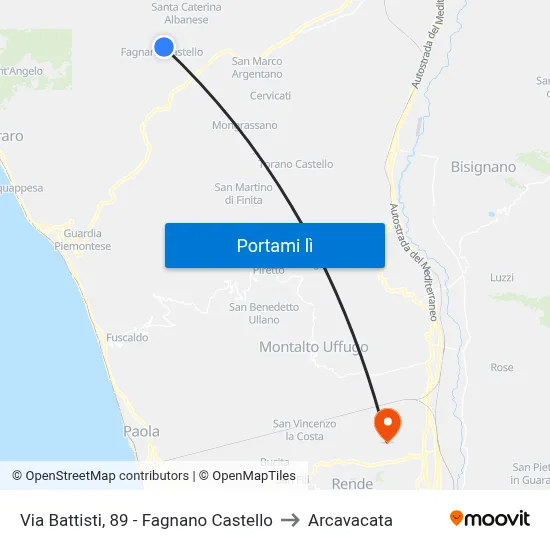Via Battisti, 89 - Fagnano Castello to Arcavacata map