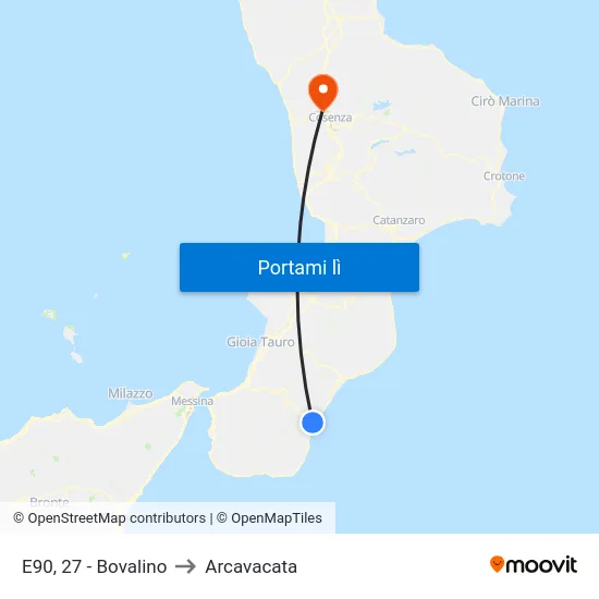 E90, 27 - Bovalino to Arcavacata map