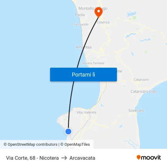 Via Corte, 68 - Nicotera to Arcavacata map