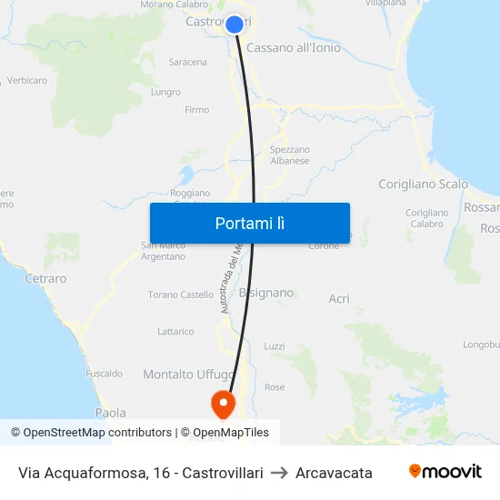 Via Acquaformosa, 16 - Castrovillari to Arcavacata map