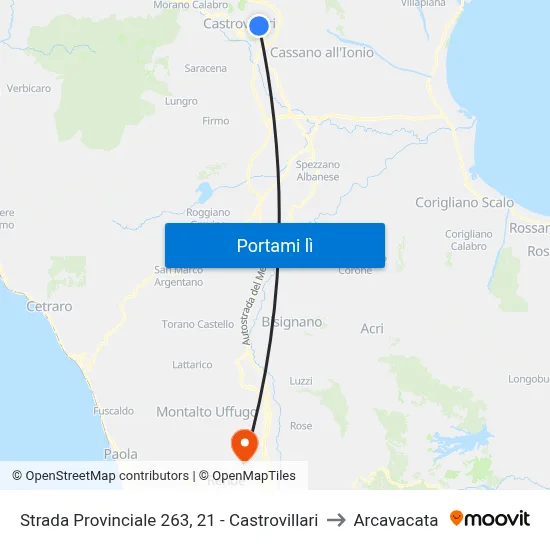 Strada Provinciale 263, 21 - Castrovillari to Arcavacata map