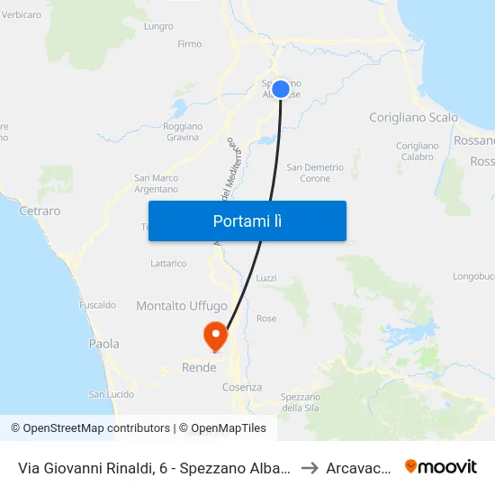Via Giovanni Rinaldi, 6 - Spezzano Albanese to Arcavacata map