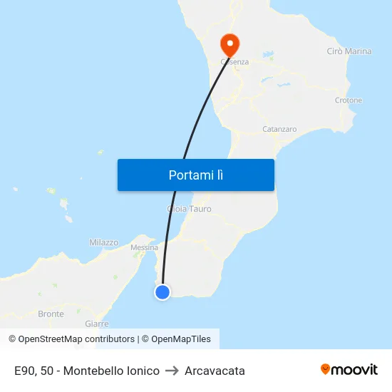 E90, 50 - Montebello Ionico to Arcavacata map