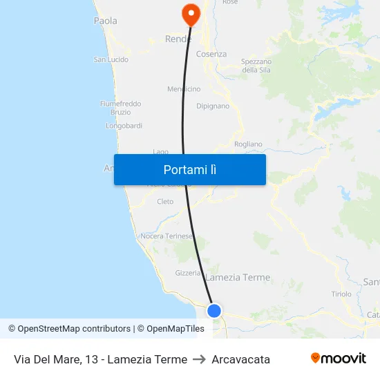 Via Del Mare, 13 - Lamezia Terme to Arcavacata map