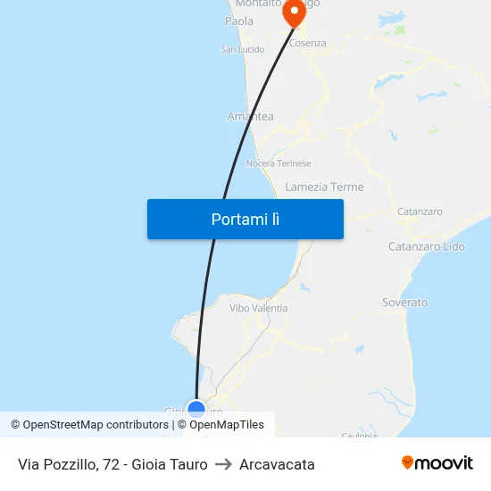 Via Pozzillo, 72 - Gioia Tauro to Arcavacata map