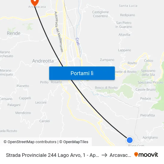 Strada Provinciale 244 Lago Arvo, 1 - Aprigliano to Arcavacata map