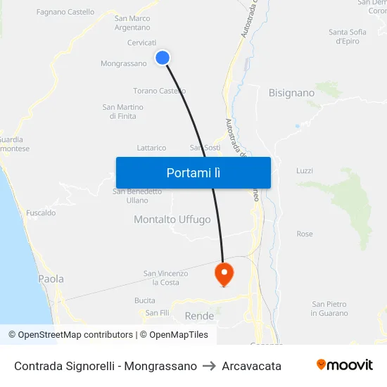 Contrada Signorelli - Mongrassano to Arcavacata map