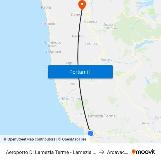 Aeroporto Di Lamezia Terme - Lamezia Terme to Arcavacata map