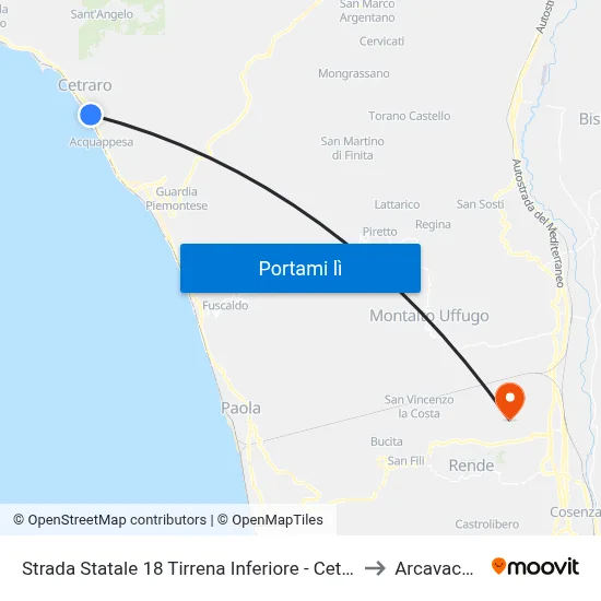 Strada Statale 18 Tirrena Inferiore - Cetraro to Arcavacata map